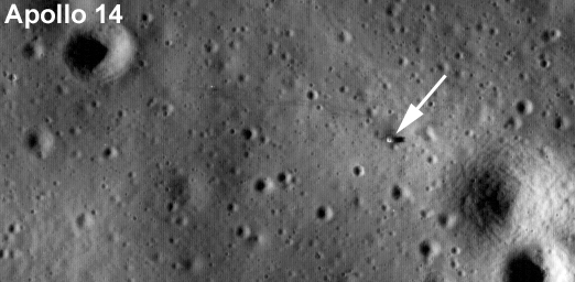 Imagen del lugar de alunizaje de la Apollo 14. NASA/LROC Imagen del lugar de alunizaje de la Apollo 14. NASA/LROC