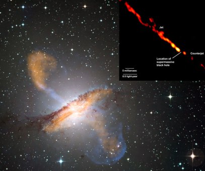 Los chorros de la galaxia Cantauro A (NGC 5128) - Haga click para agrandar. Crdito: ESO/La Silla.