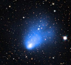 El lejano cmulo de galaxias El Gordo, en visible, infrarrojo y rayos X. VLT/Chandra/Spitzer/NASA