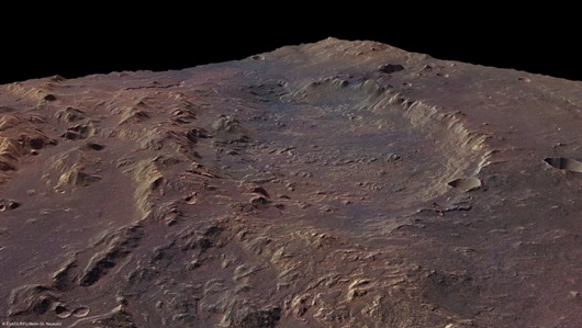 La sonda Mars Express de la ESA fotografi un delta saliendo del crter Eberswalde de Marte. Haga click en la imagen para agrandar. Foto: ESA.