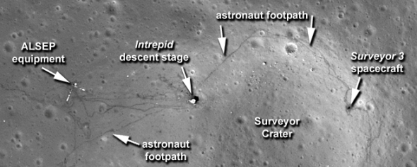 Imagen del lugar de alunizaje de la Apollo 12. NASA/LROC