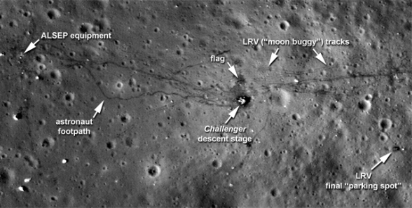 Imagen del lugar de alunizaje de la Apollo 17. NASA/LROC