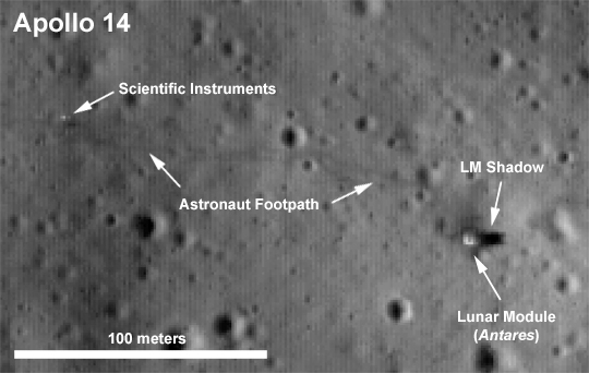 Labeled LROC image of Apollo 14 landing site