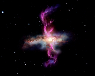 Ilustración artística de una galaxia activa en Infrarrojo. Crédito: Telescopio infrarrojo Herschel/ESA.