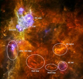 Regiones de formación estelar en W3. ESA.