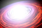 Explosiones nucleares que ocurren en la estrella de neutrones EXO 0748-676, desatan reacciones en cadena que se extienden por toda la estrella en un segundo. Los estallidos duran entre uno a dos segundos y ocurren carias veces en una hora. (Ilustración: U. Chicago).