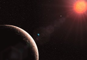 Ilustracin del sistema planetario interior de la estrella Gliese 581. Crdito: ESO.