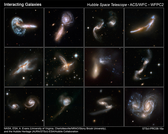 Haga click en la imagen y amplíe el collage de galaxias en interacción. Hubble NASA