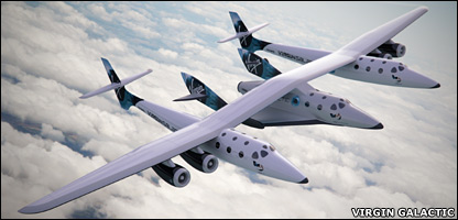 Ilustración de la SpaceShipTwo acoplada a su trasbordador, el WhiteKnightTwo (Virgin Galactic)