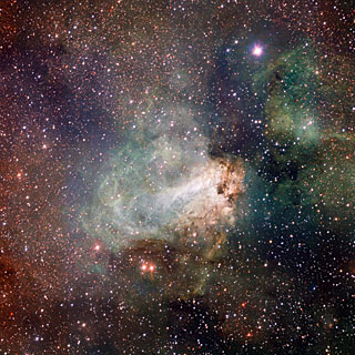 Nebulosa M17 Omega, en Sagitario, tomada por el Telescopio de Investigación del VLT (VST). Imagen: ESO/VST.