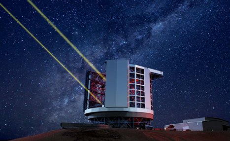 Ilustración del GMT Giant Magellan Telescope operando de noche.