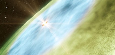 La línea de nieve, observada en el disco que rodea a la estrella de tipo solar TW Hydrae. Crédito: ESO.