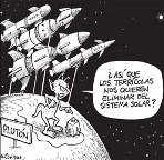 Caricatura de un plutoniano indignado. Dibujante: Mico, La Nación, Chile.