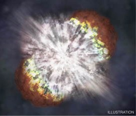 Ilustración artística de la supernova SN 2006 gy. Haga click en la imagen para agrandar.