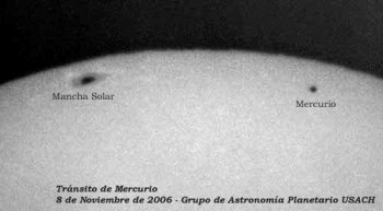 Trnsito de Mercurio frente al Sol. Crdito: Planetario USACH.