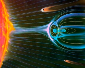 La interacción del viento solar con Venus, la Tierra y Marte.